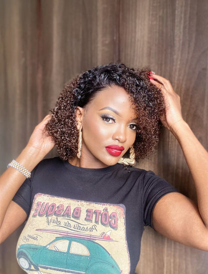 12 inches Kinky curly human hair wig. color 1/30