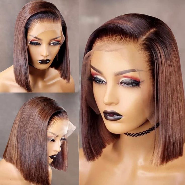 13*4 Frontal, 12 inch bob wig color #4