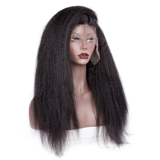 24 Inch Yaki Straight Lace Front Wig – 250% Density Human Hair Wig | Transparent Lace Natural Look
