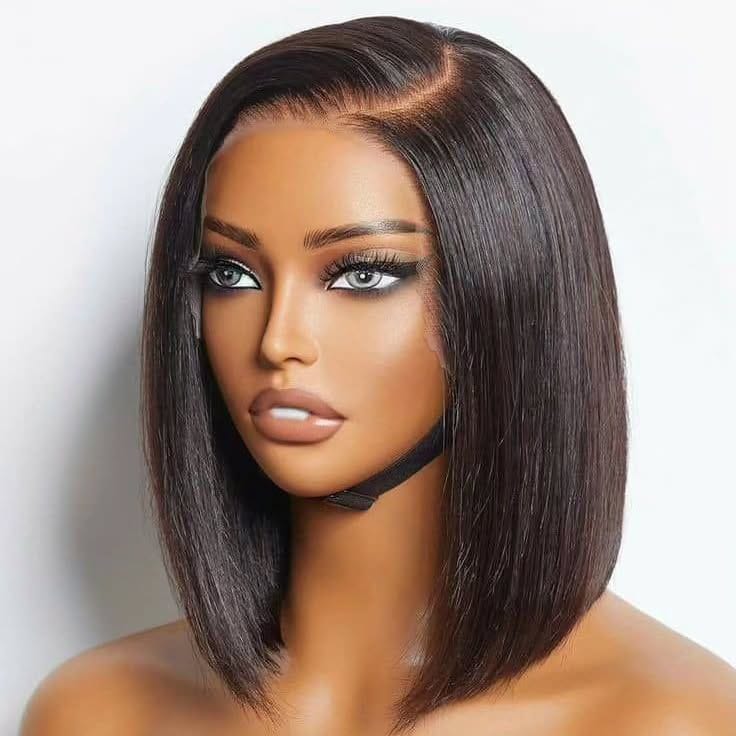 12" Straight Black bob human hair wig. 13*4 lace frontal. Glue less