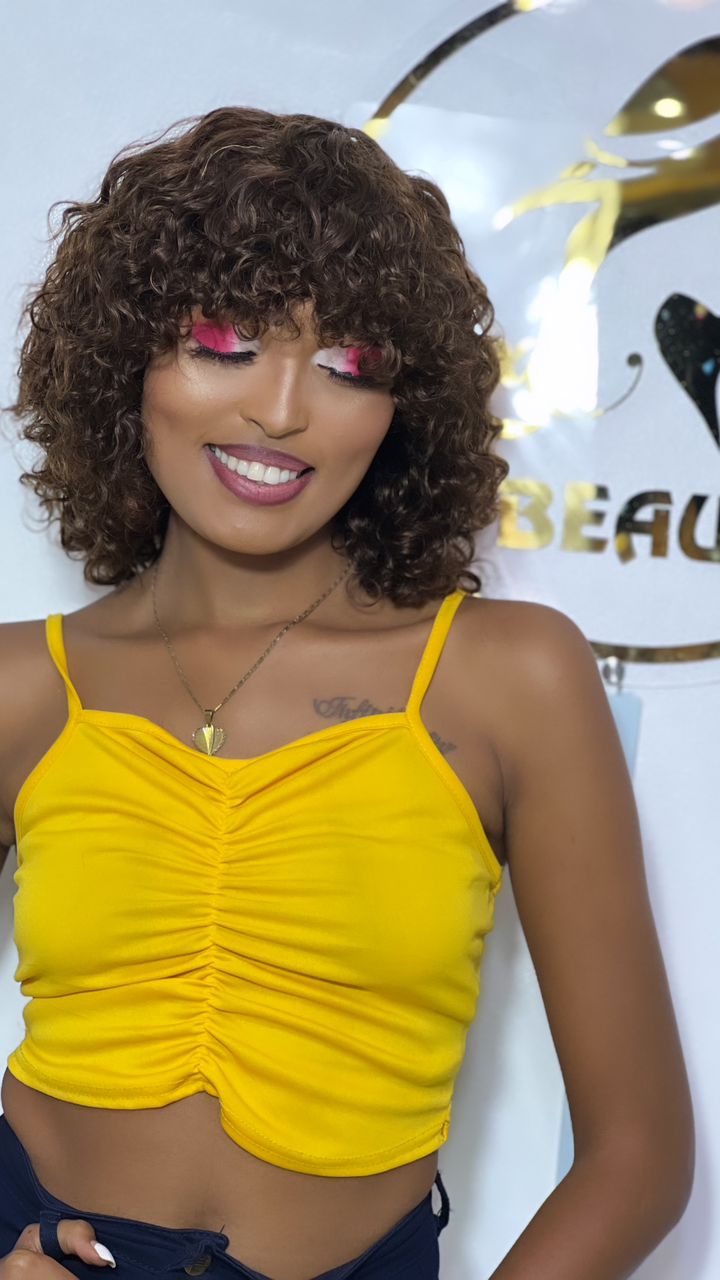 Fringe Curly  with bangs Human hair wig