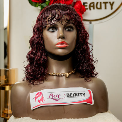 Color 99j 14 inch Fringe Curl Human hair wig