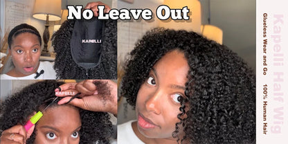 Half Wig Human Hair Kinky Curly Glueless Wig Human Hair Ready to Wear 3 IN 1 Half Wig With Drawstring 250 Density Curly Half Wig