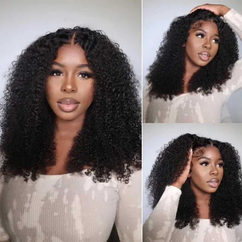 Half Wig Human Hair Kinky Curly Glueless Wig Human Hair Ready to Wear 3 IN 1 Half Wig With Drawstring 250 Density Curly Half Wig