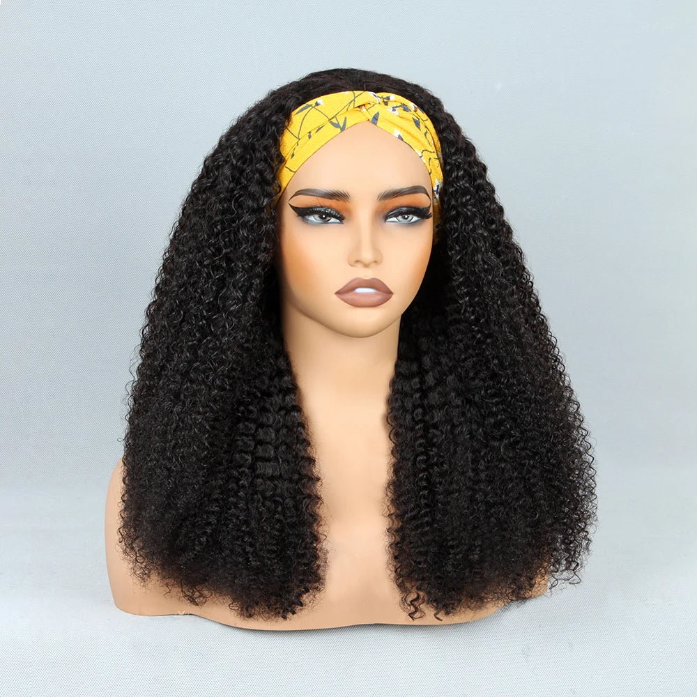 Half Wig Human Hair Kinky Curly Glueless Wig Human Hair Ready to Wear 3 IN 1 Half Wig With Drawstring 250 Density Curly Half Wig
