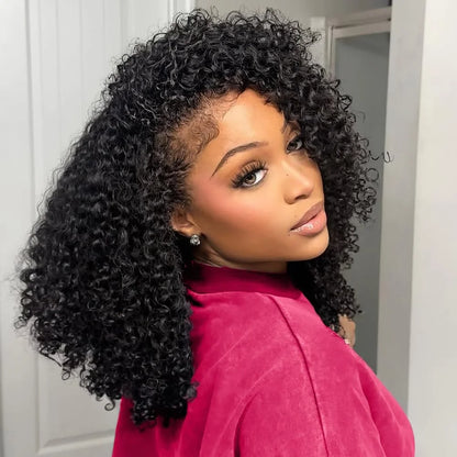 Half Wig Human Hair Kinky Curly Glueless Wig Human Hair Ready to Wear 3 IN 1 Half Wig With Drawstring 250 Density Curly Half Wig