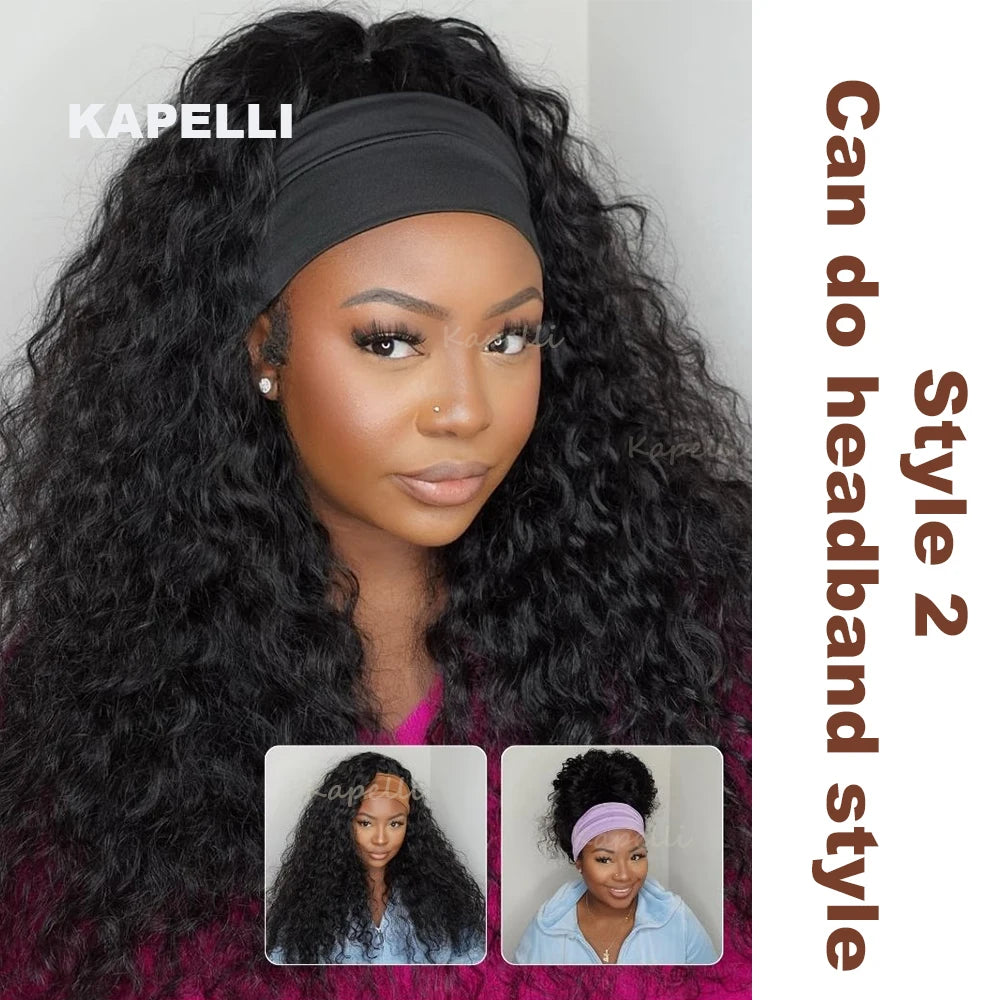 Half Wig Human Hair Kinky Curly Glueless Wig Human Hair Ready to Wear 3 IN 1 Half Wig With Drawstring 250 Density Curly Half Wig