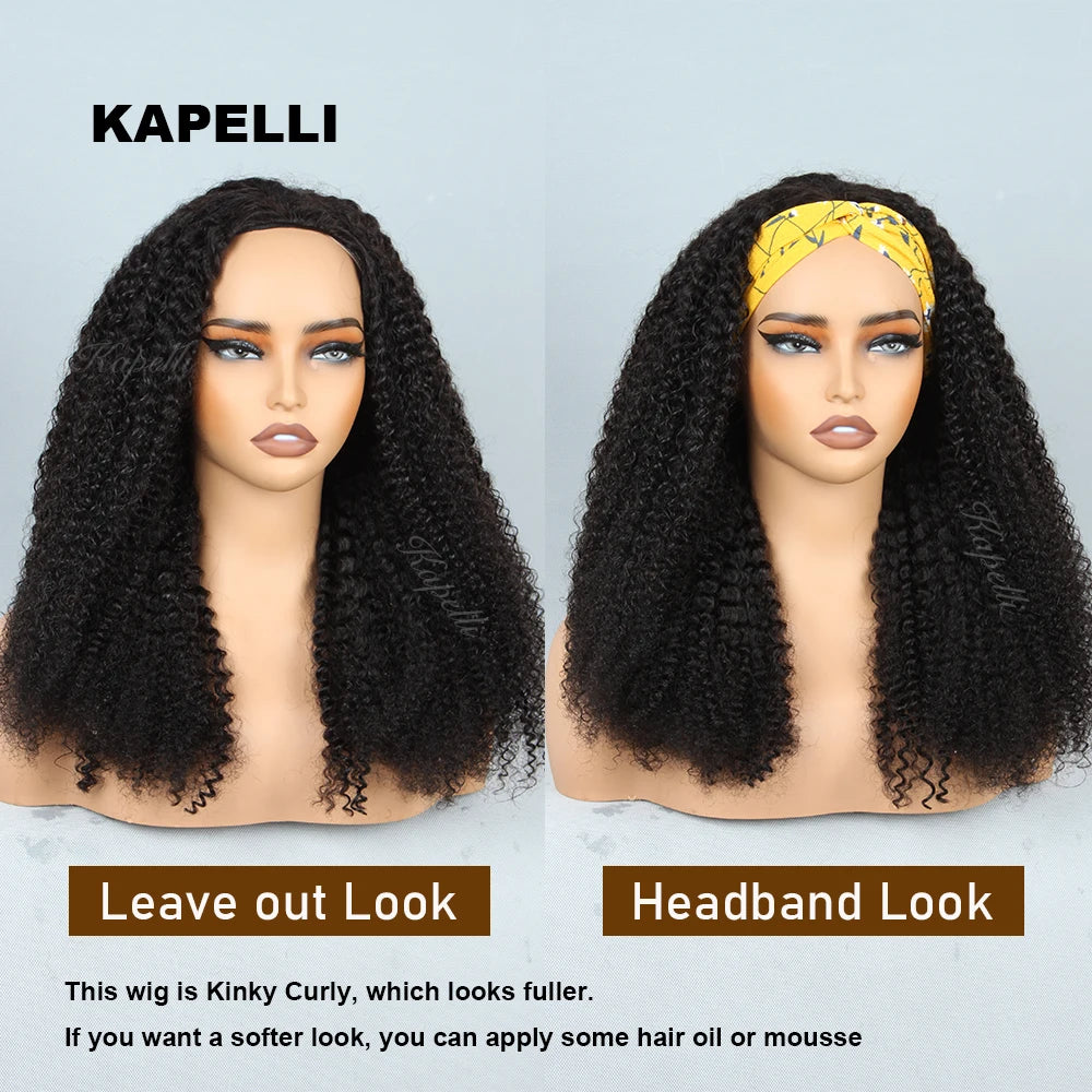 Half Wig Human Hair Kinky Curly Glueless Wig Human Hair Ready to Wear 3 IN 1 Half Wig With Drawstring 250 Density Curly Half Wig