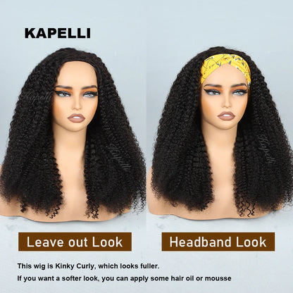 Half Wig Human Hair Kinky Curly Glueless Wig Human Hair Ready to Wear 3 IN 1 Half Wig With Drawstring 250 Density Curly Half Wig