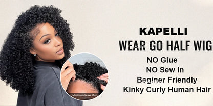 Half Wig Human Hair Kinky Curly Glueless Wig Human Hair Ready to Wear 3 IN 1 Half Wig With Drawstring 250 Density Curly Half Wig