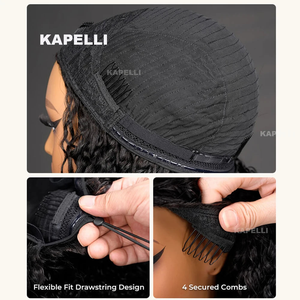 Half Wig Human Hair Kinky Curly Glueless Wig Human Hair Ready to Wear 3 IN 1 Half Wig With Drawstring 250 Density Curly Half Wig