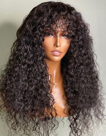 26" Fringe Curly  with bangs Human wig 