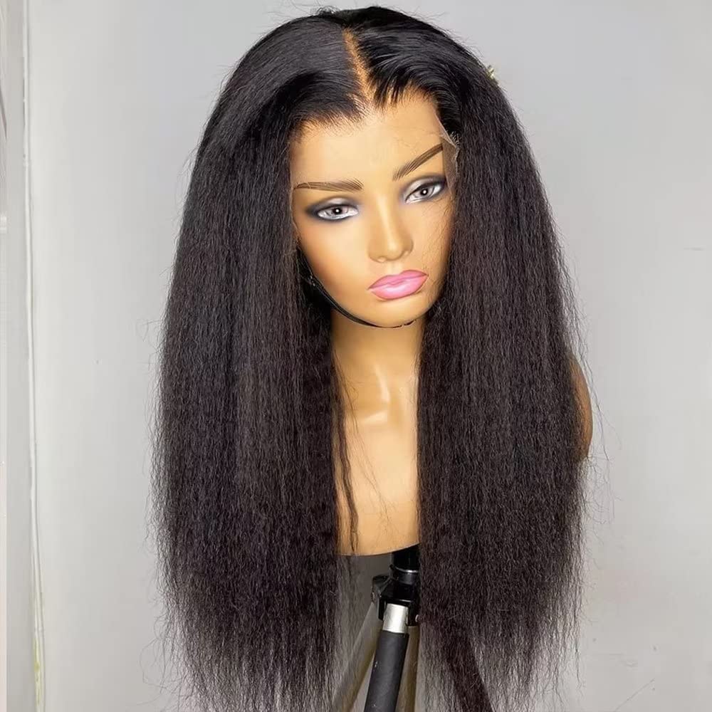 24 Inch Yaki Straight Lace Front Wig – 250% Density Human Hair Wig | Transparent Lace Natural Look
