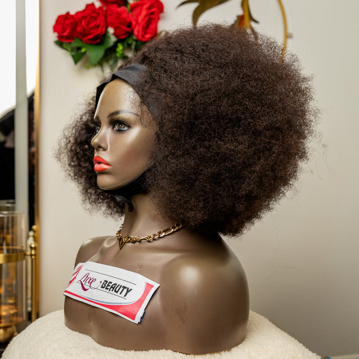 Afro kinky curly-headband human hair wig