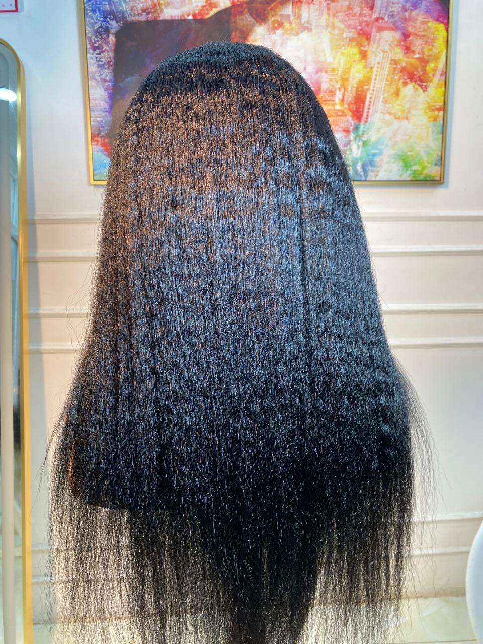 24 Inch Yaki Straight Lace Front Wig – 250% Density Human Hair Wig | Transparent Lace Natural Look