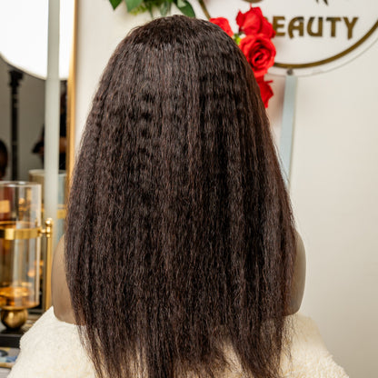 16 inch U-part Kinky Straight human hair wig.