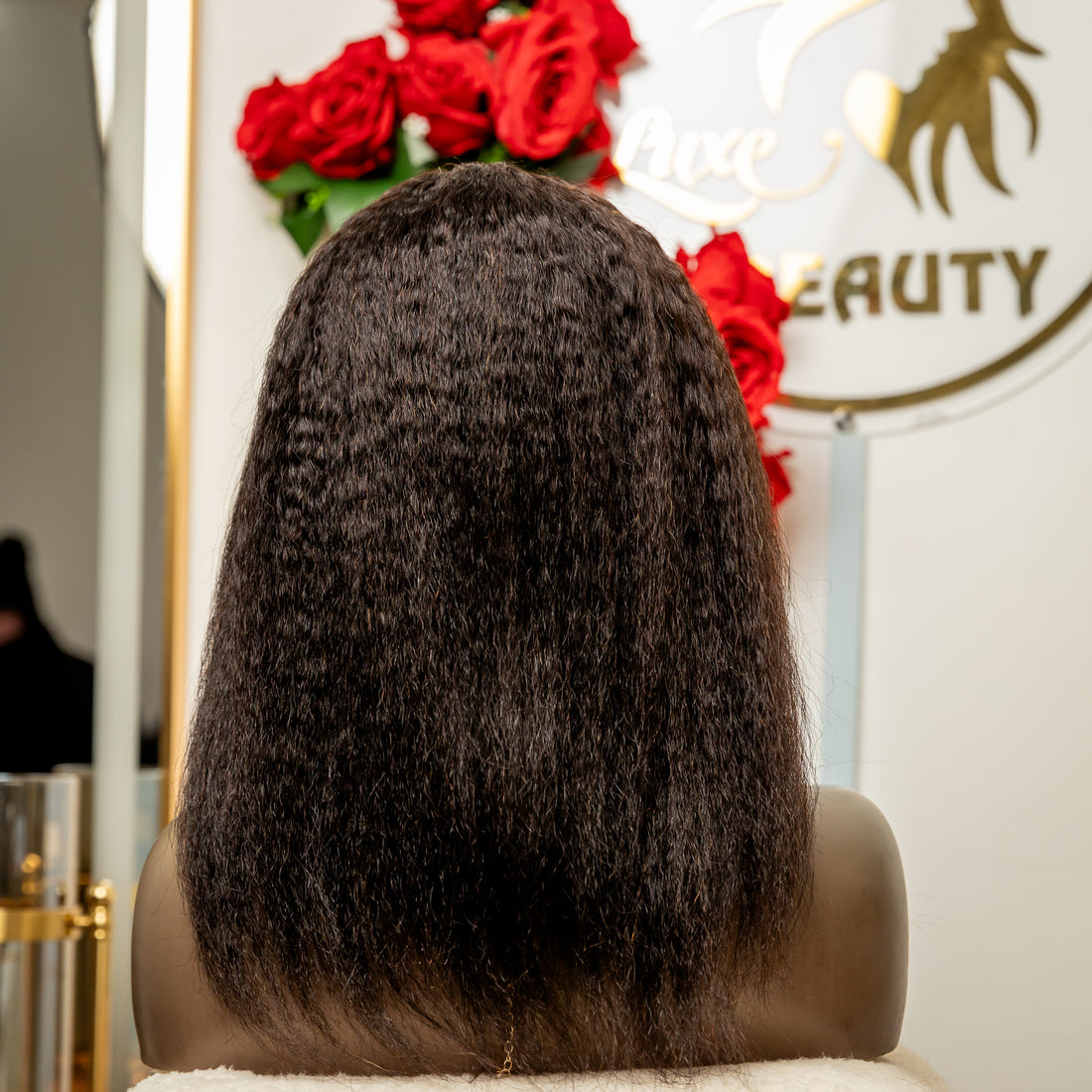 16 inch V-Part kinky straight human hair wig