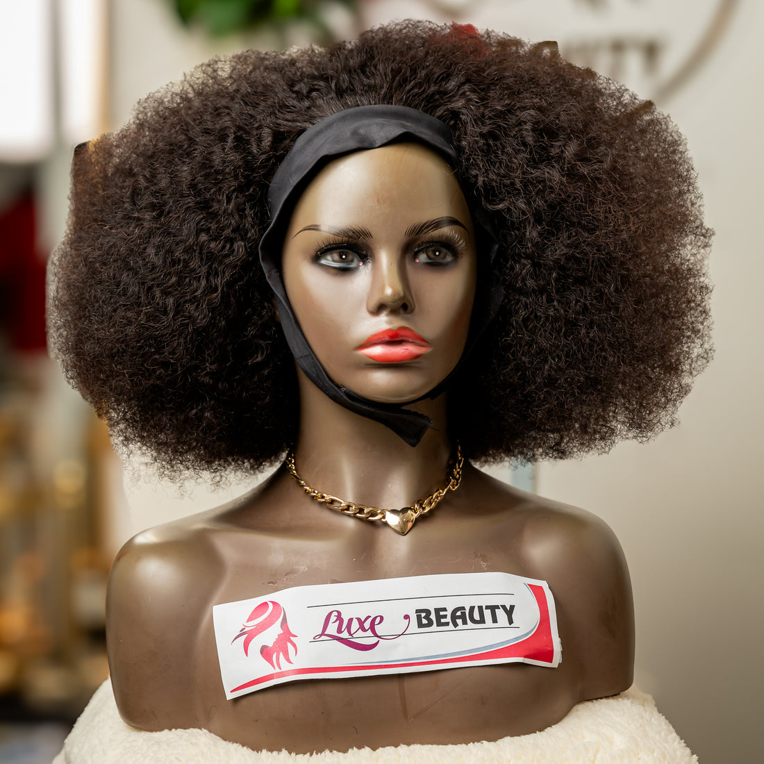 Afro kinky curly-headband human hair wig