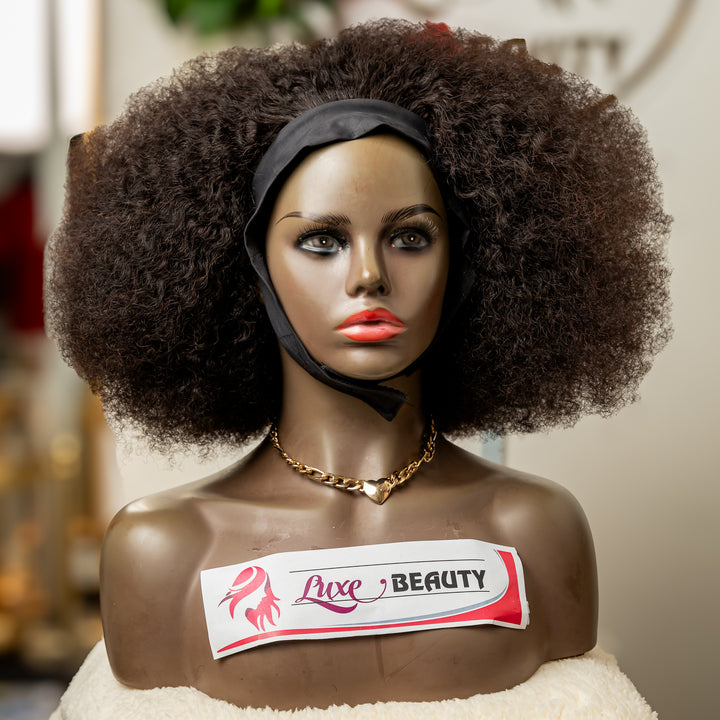 Afro kinky curly-headband human hair wig